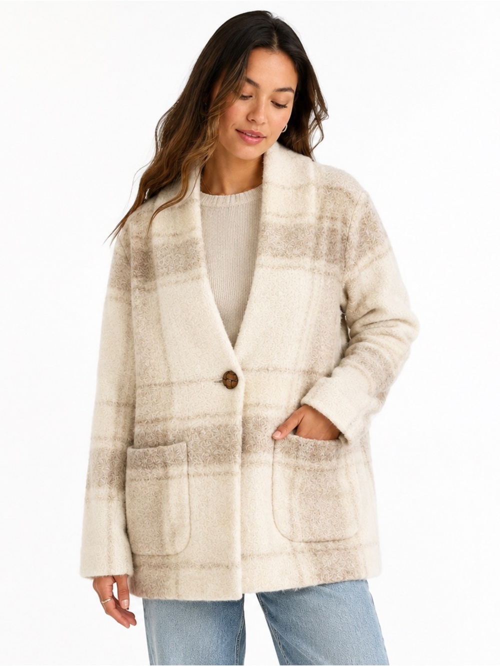 Wilfred Free Plaid Fuzzy Cardigan Coat Jacket XS